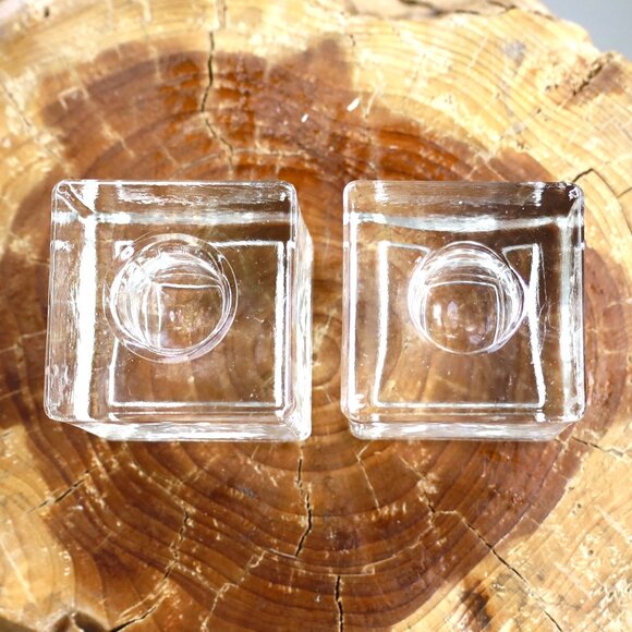 Vintage MCM Glass Cube Candleholders, Pair - Picture 2 of 4